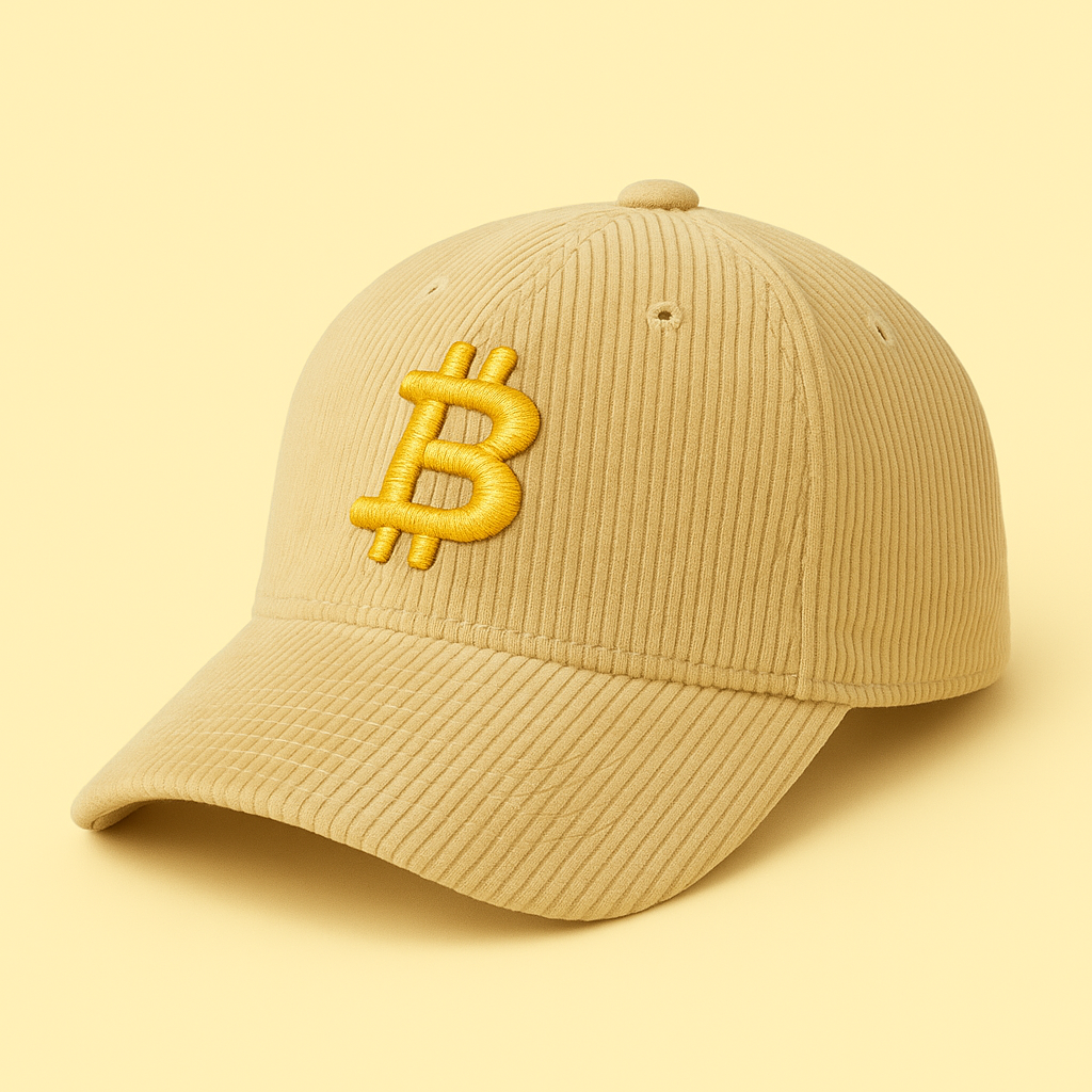 Bitcoin Premium Cord Cap 6-Panel ohne Verschluss, viele Farben & Größen